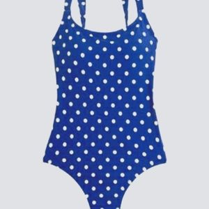 J. Crew Blue and White Polka Dot One-Piece - Small